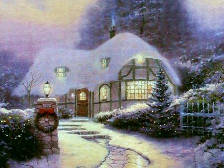 chaumière en hiver